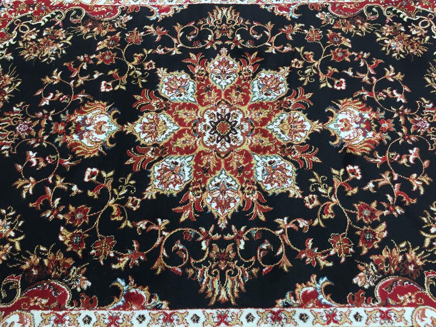 Nevita Collection Isfahan Persian Traditional Design Area Rug  (Black, 5' 3" x 7' 1")-3