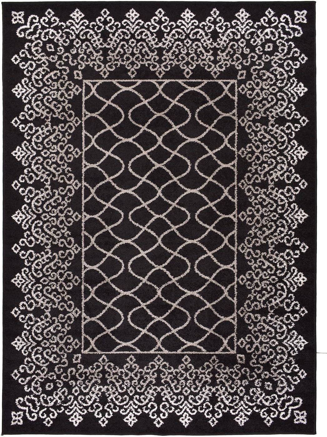 Designer Collection Trellis Lace Design Contemporary Modern Area Rug (Black, 7'10"x9'10")