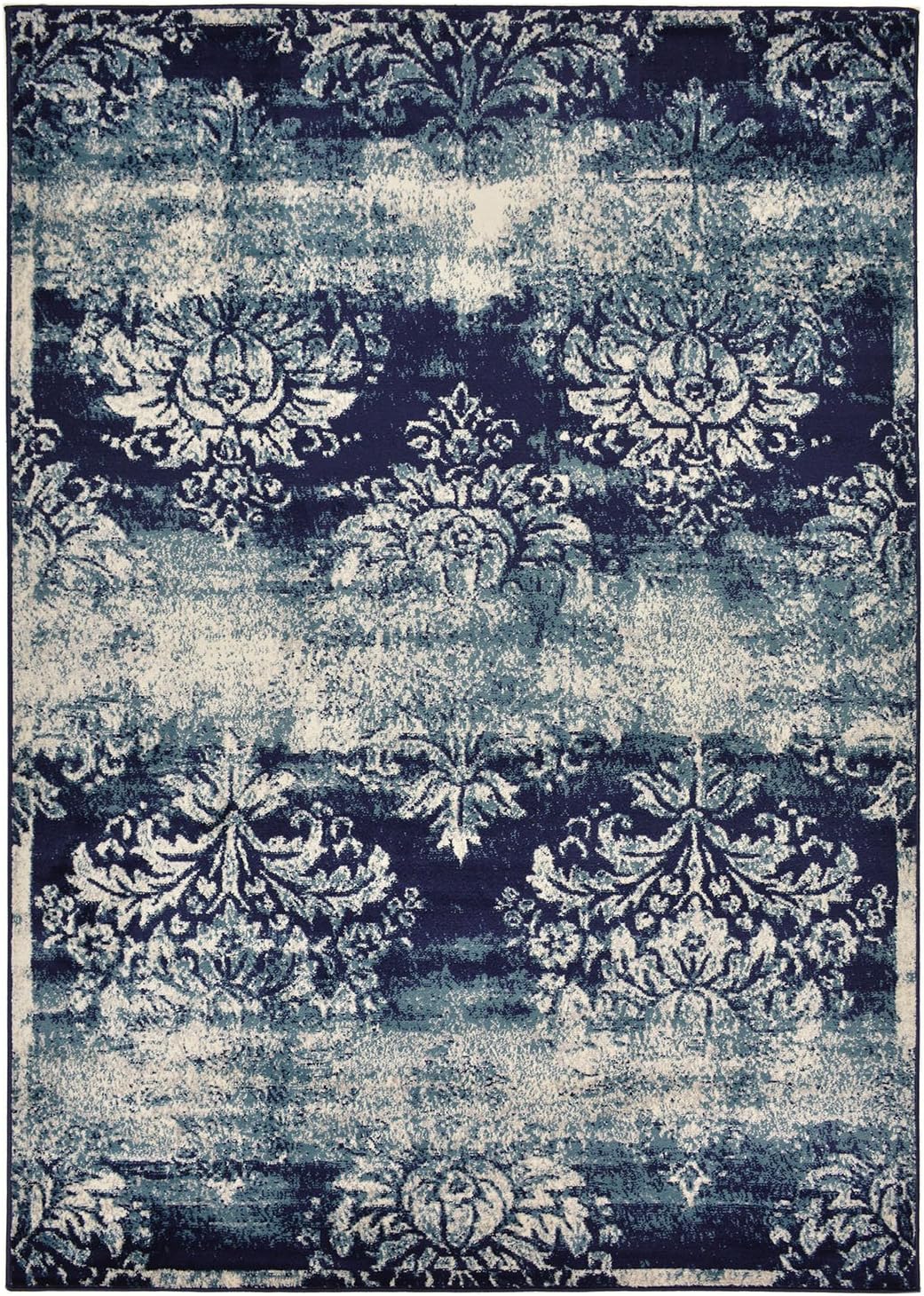 Studio Collection Vintage French Damask Design Contemporary Modern Area Rug Damask Navy Blue, 5 x 7)