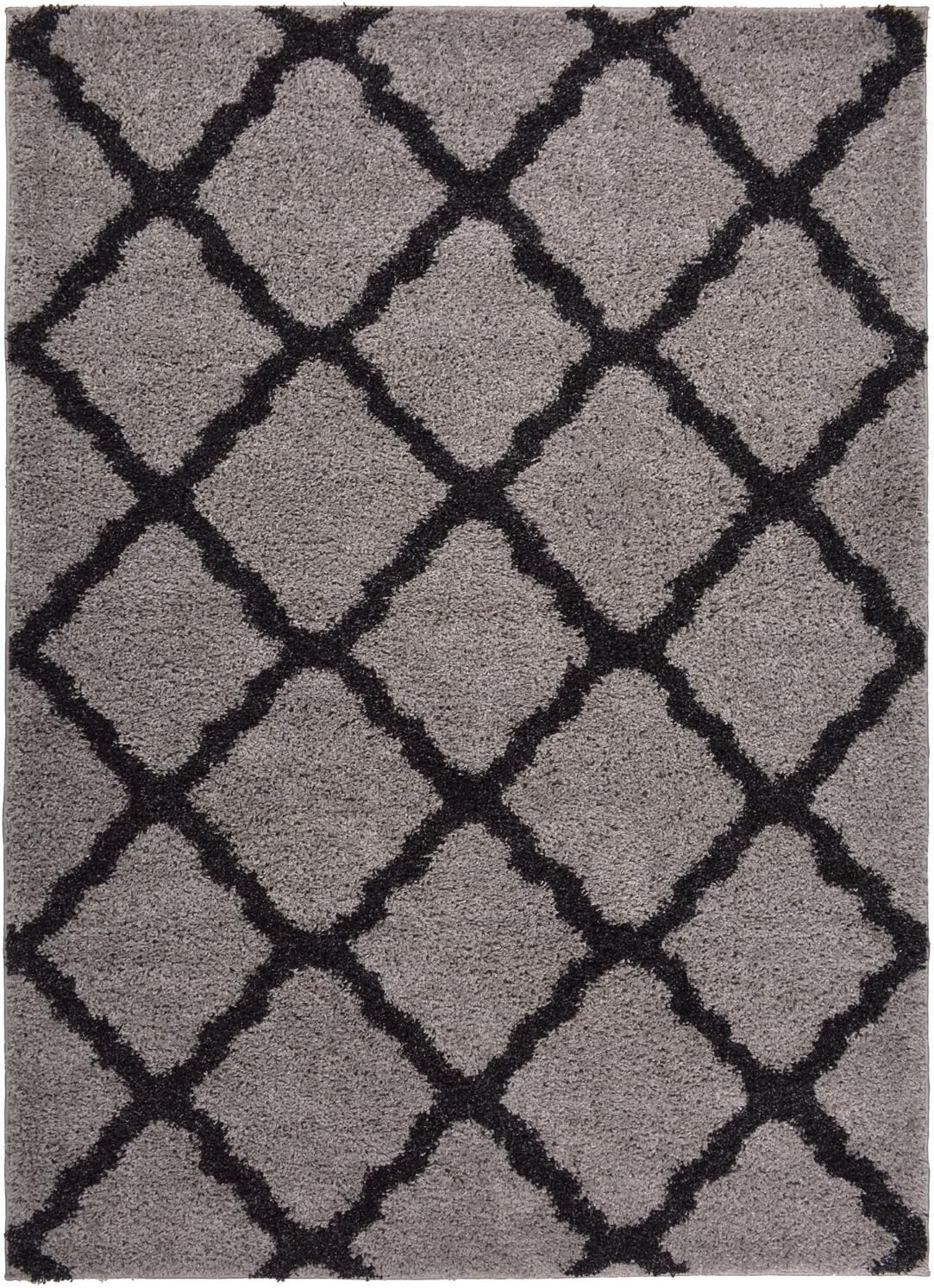 SOHO Shaggy Collection Trellis Lattice Design Shag Area Rug Rugs 3 Color Options (Grey, 8 x 10)