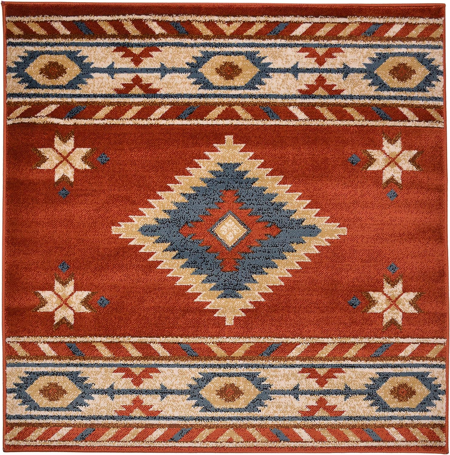 Nevita Collection Southwestern Native American Design Rug Geometric (Orange (Terra), 3 x 3)-1