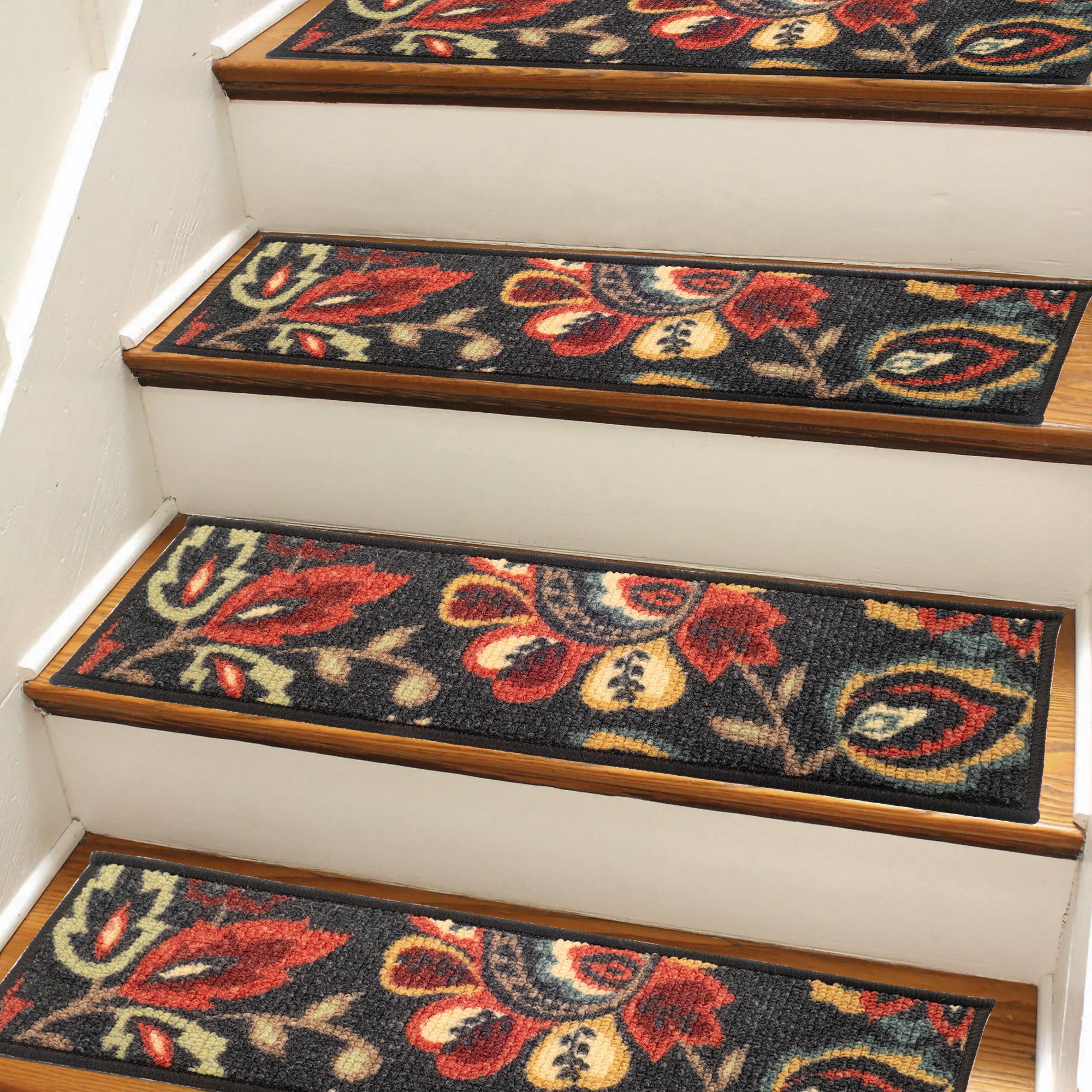 stair treads & risers | buy quality stair treads &... Berber Black Floral Custom Size Slip Resistant Stair Treads 26 Inches ...