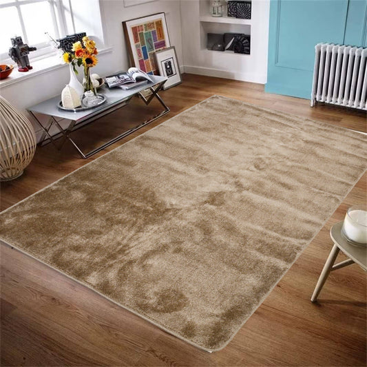 Euro Collection Solid Color Area Rug Rugs Slip Skid Resistant Rubber Backing Machine Washable (Beige, 5 x 7 (4'11" x 6'6")