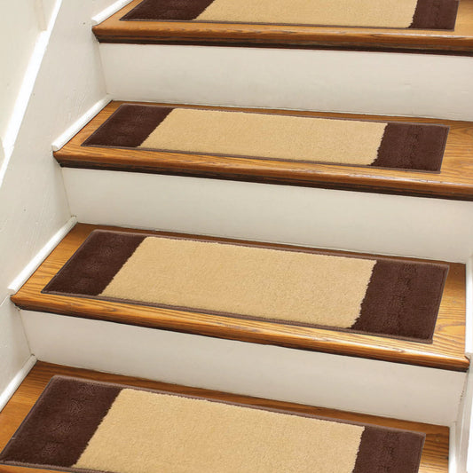 Machine Washable Custom Size Small Square Border Skid Resistant Stair Tread Set of 13, 25 Inches Wide
