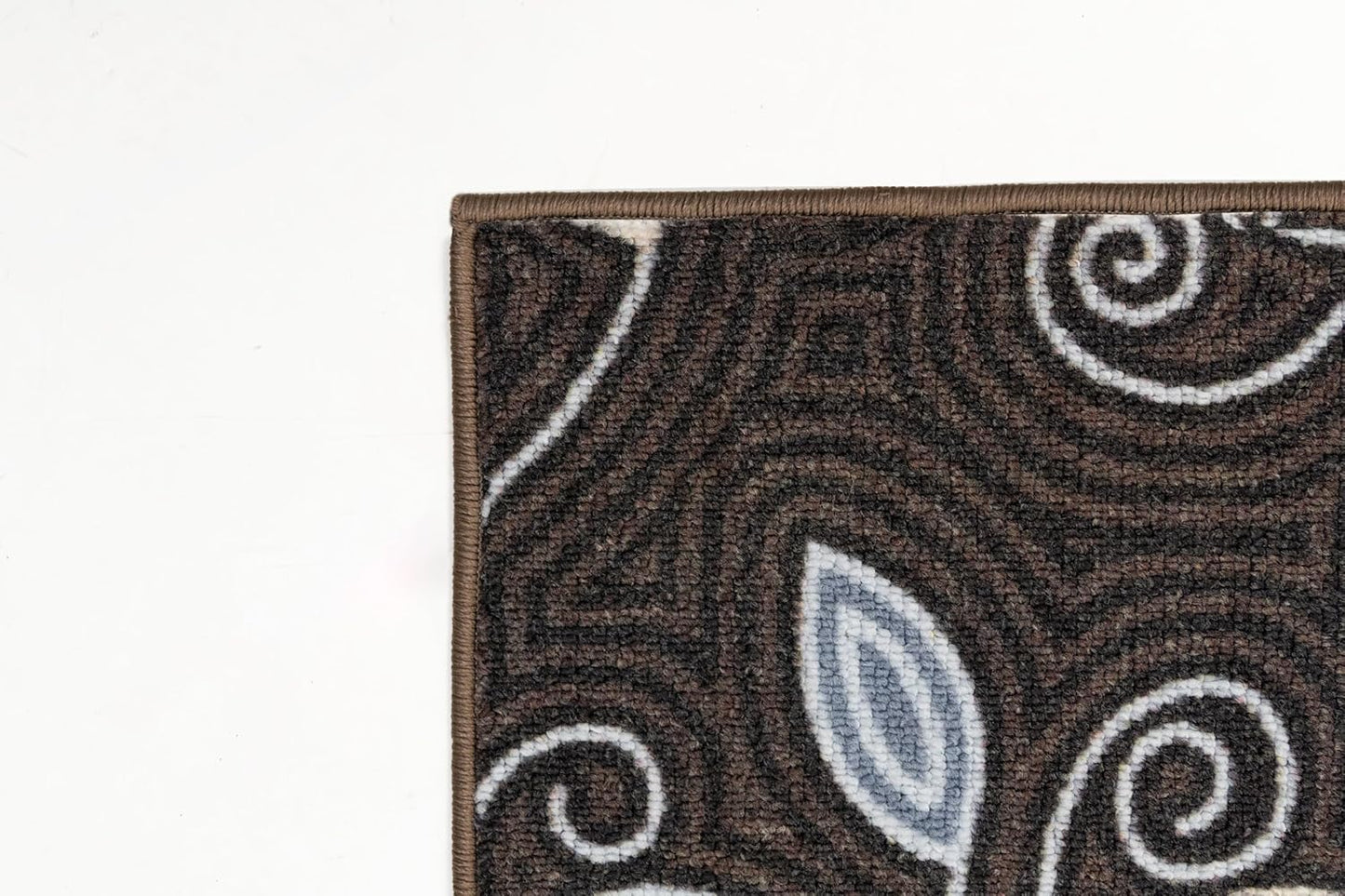 Machine Washable Custom Size Runner Rug Berber Style Scroll Leaves Brown Skid Resistant Rug Runners Customize By Feet and 26 inch Width