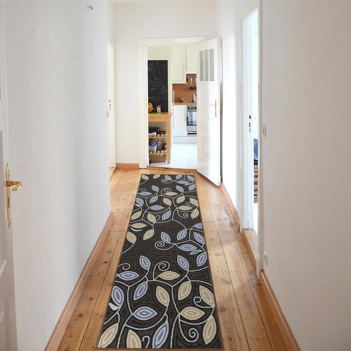 Machine Washable Custom Size Runner Rug Berber Style Scroll Leaves Brown Skid Resistant Rug Runners Customize By Feet and 26 inch Width