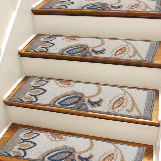Berber Beige Floral Custom Size Slip Resistant Stair Treads 26 Inches