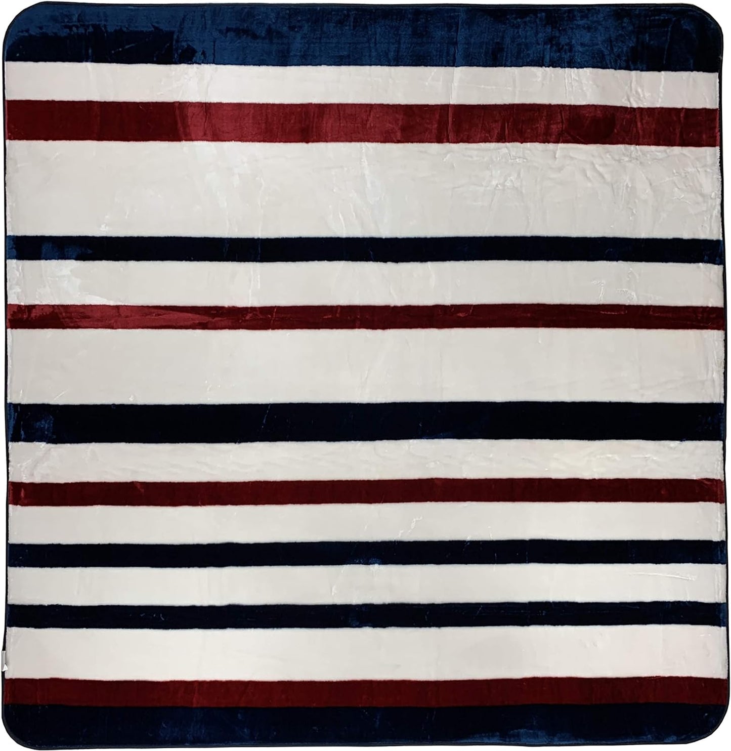 Blanket Stripe Design Area Rug Rugs Fabric Backing (White Red Navy Blue, 6 x 6 (6'1' x 6'1")