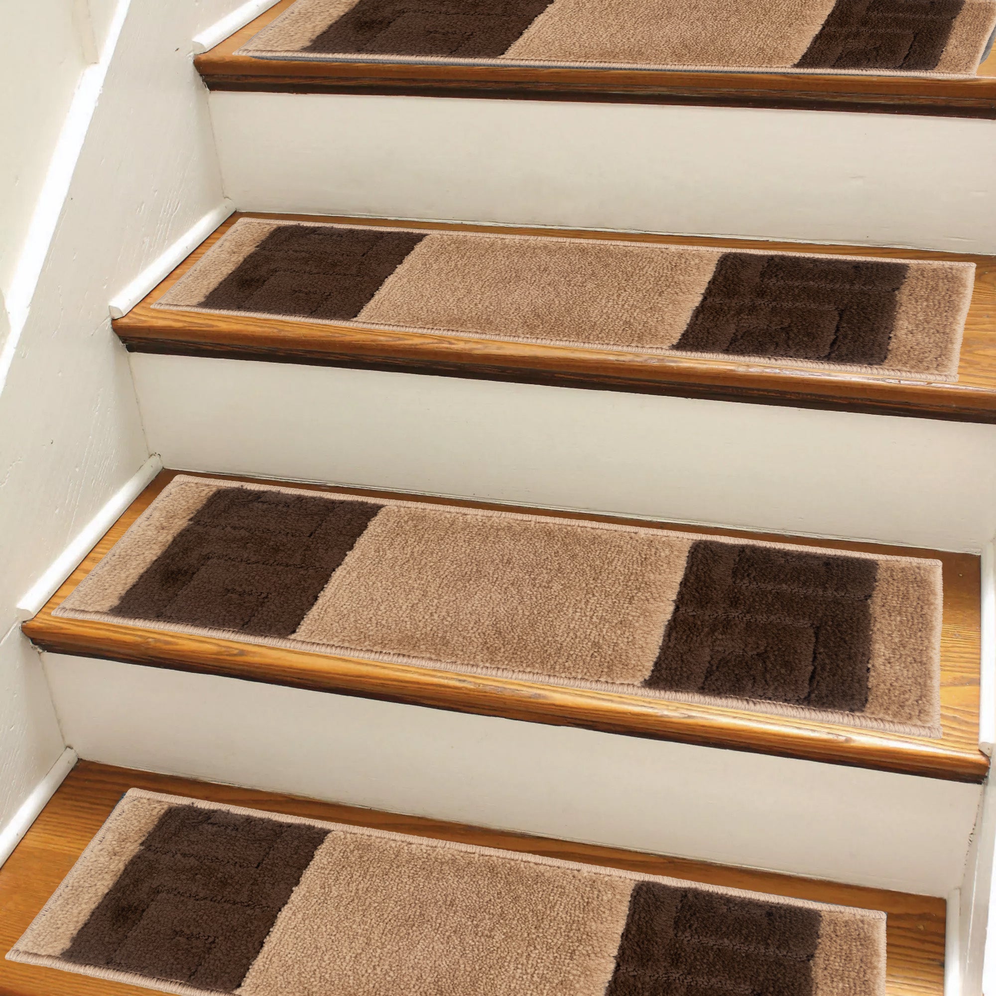 Machine Washable Custom Size Stair Tread Meander Border Camel Beige Color Set of 13 Custom length by Inch and 26" Wide