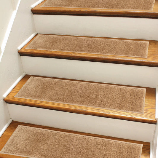 Solid Beige Color Custom Size Slip Resistant Stair Treads 26, 31 and 36 Inches Wide