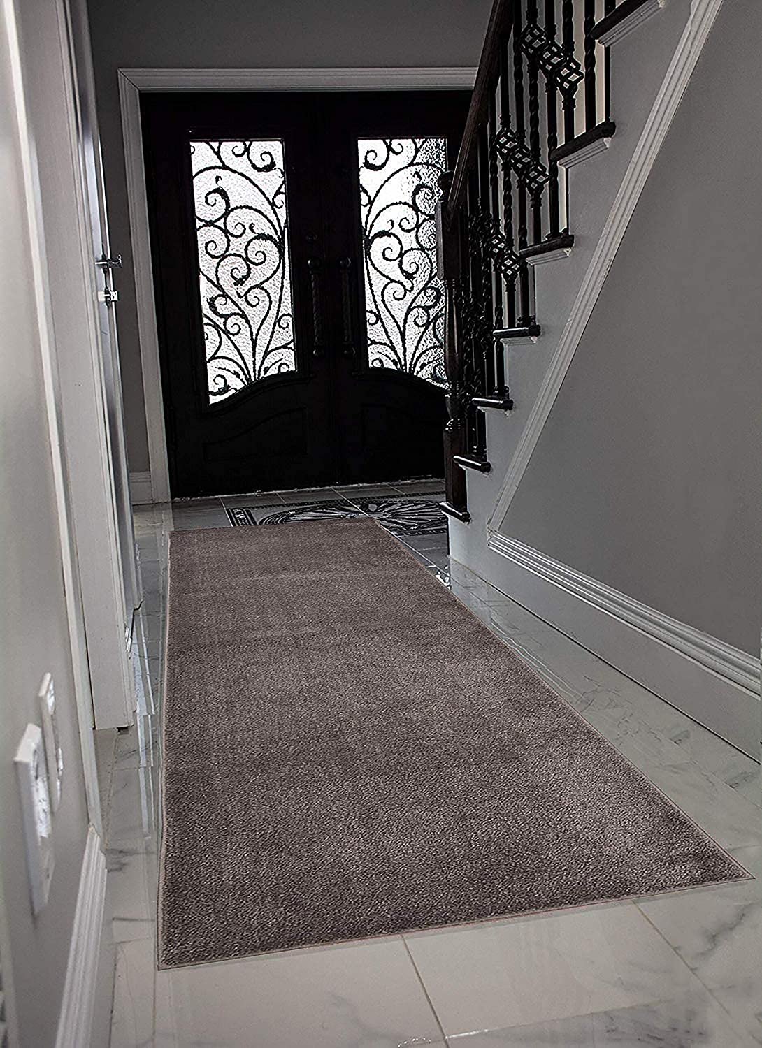 Grey Colored Rug Runner Machine Washable Custom Size Runner Rug Solid Gray Color Skid Resistan ...