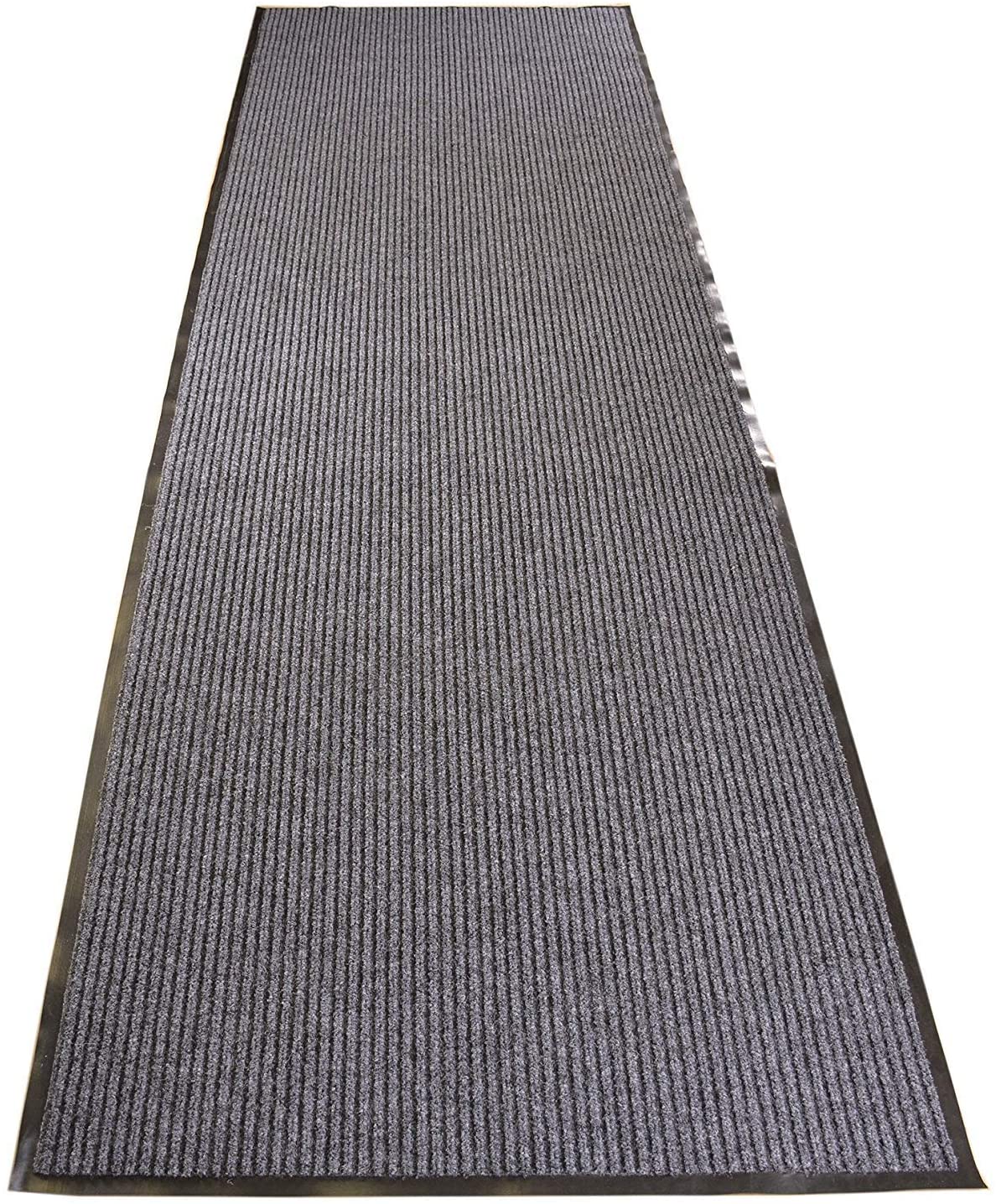 Entry Mat With Ridges Extended Rubber Edges Slip Skid Resistant PVC Backing Commercial Grade (Grey, 3' x 8')
