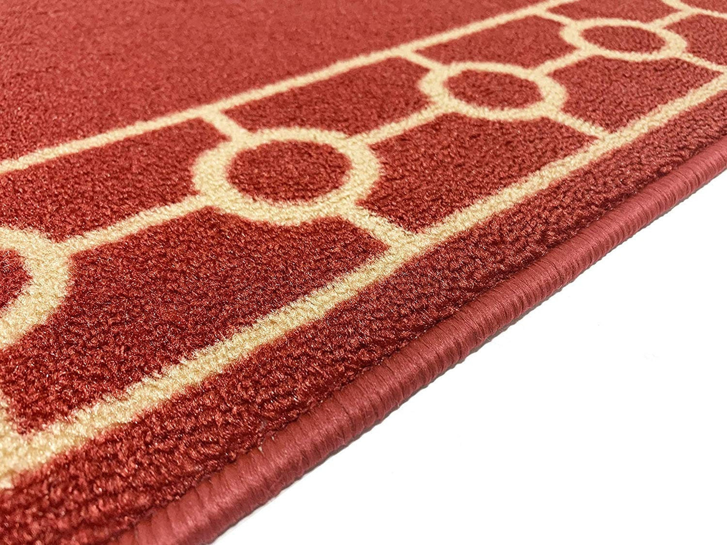 Custom Size Runner Rug Chain Border Red with Beige Border Skid Resistant Runner Rug 26 Inches and 32 Inches WideCustomize By Feet