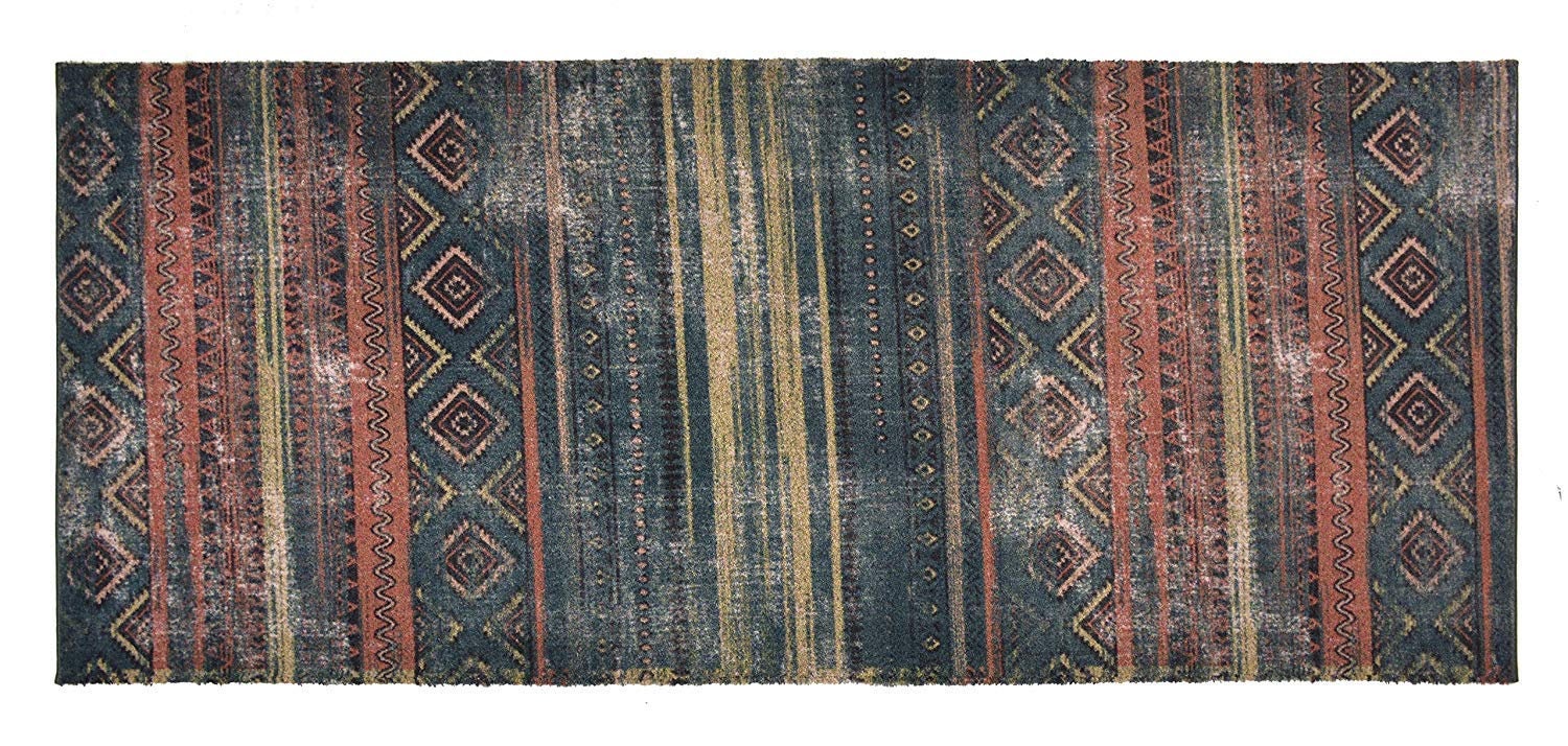 Custom Size Runner Rug Antique Southwestern Tribal Blue Grey Natural Cotton Backing Runner Rug Cut To Size Runner Rug Customize By Feet