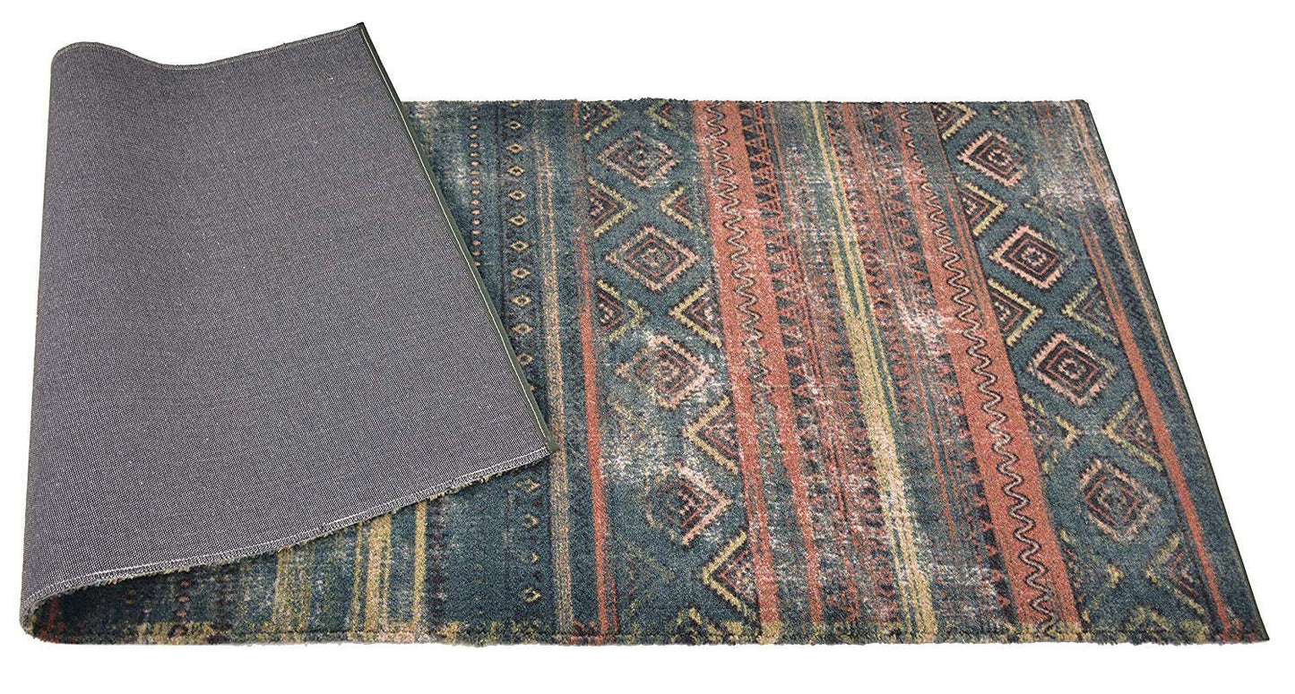 Custom Size Runner Rug Antique Southwestern Tribal Blue Grey Natural Cotton Backing Runner Rug Cut To Size Runner Rug Customize By Feet