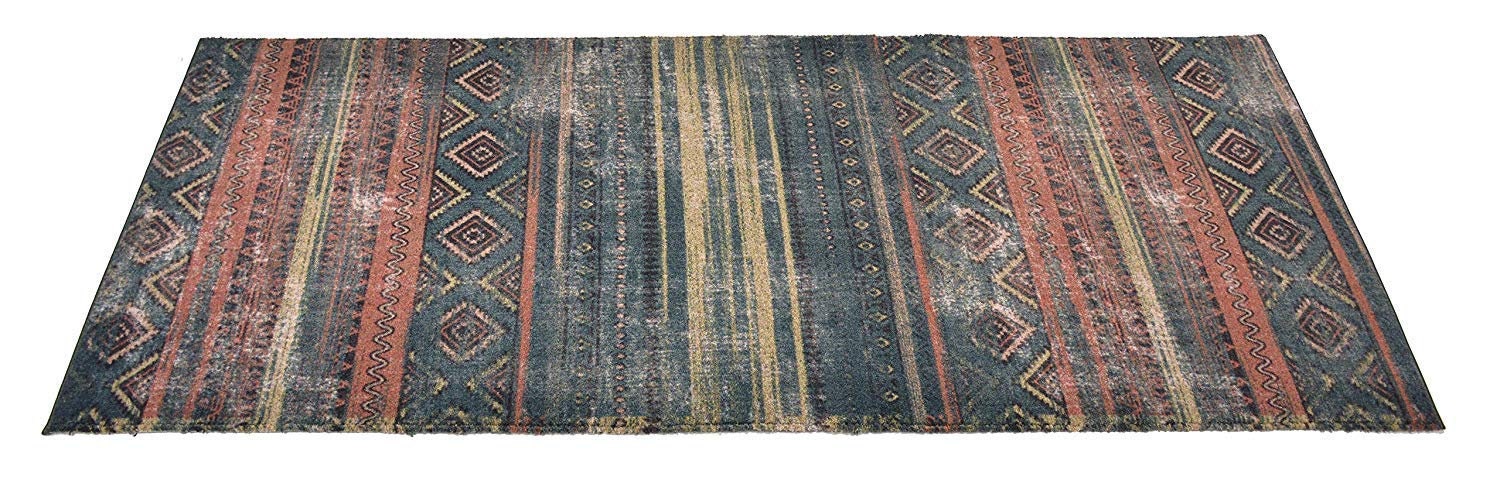 Custom Size Runner Rug Antique Southwestern Tribal Blue Grey Natural Cotton Backing Runner Rug Cut To Size Runner Rug Customize By Feet - 0
