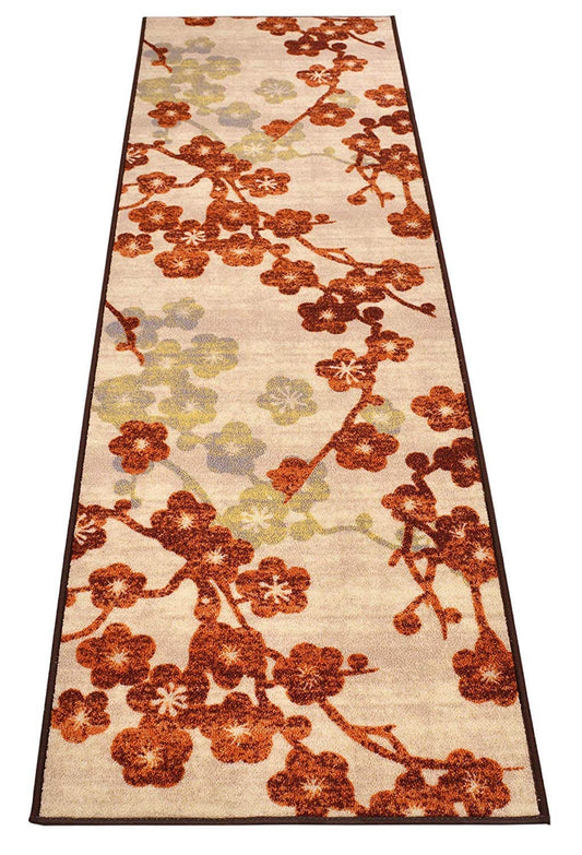 Custom Size Runner Rug Flower Blossom Scroll Floral Cream Multi Color Skid Resistant Cut To Size Non Slip Runner Rug Customize By Feet