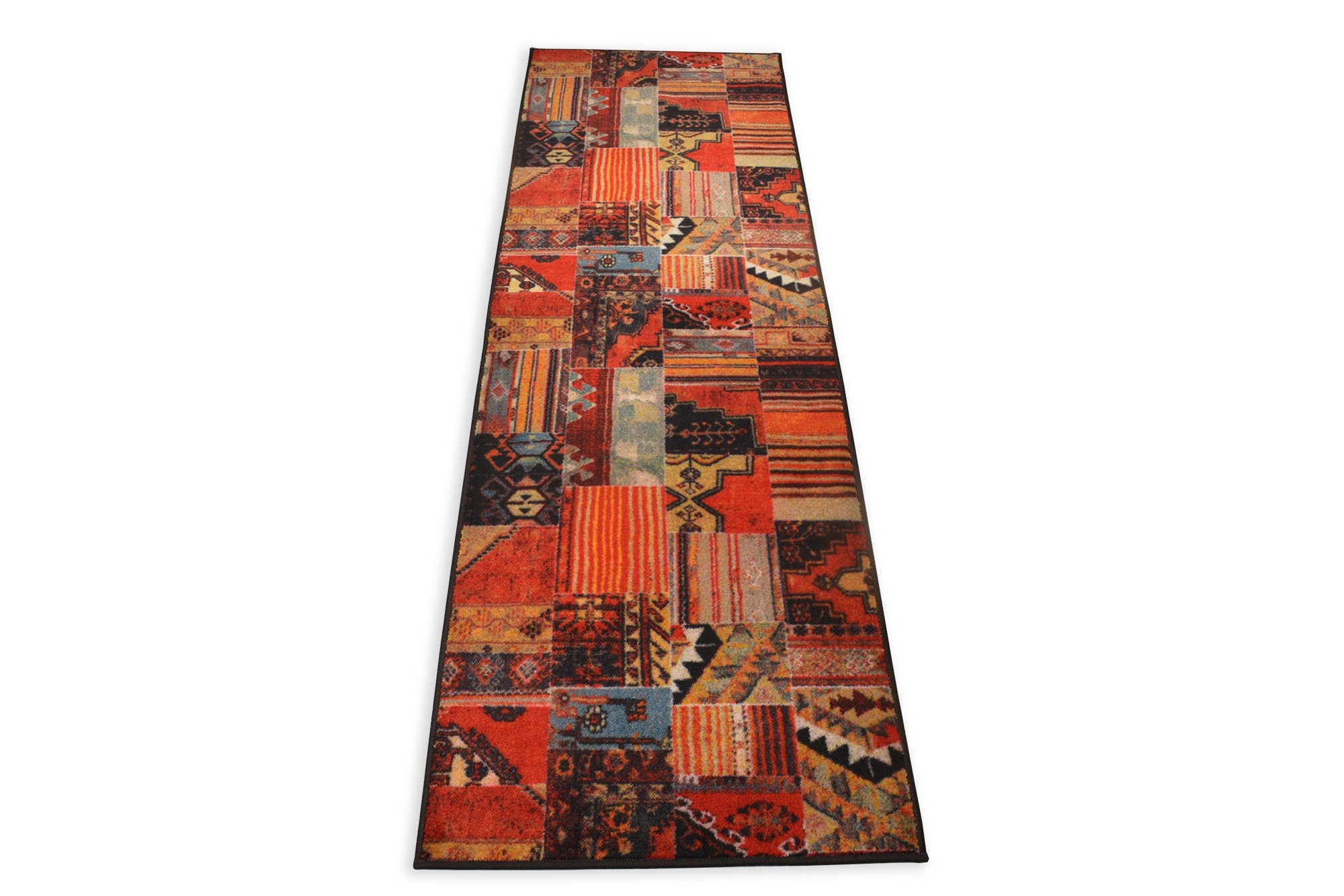 Custom Size Runner Rug Antique Patchwork Kilim Design Natural Cotton Backing Pick Your Own Size By Up to 50 Ft Length, 26", 35" Width - 0
