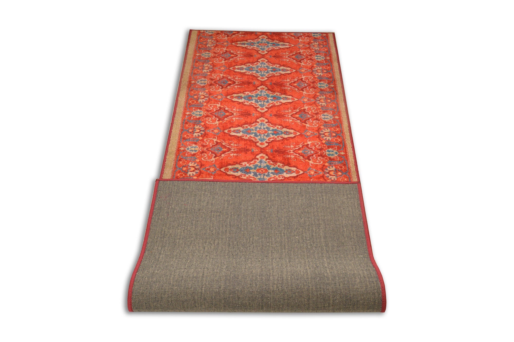 Custom Size Runner Rug Antique Red and Terra Oriental Medallion, Canvas Backing Pick Your Own Size By Up to 50 Ft, 26" or 35" Wide-3