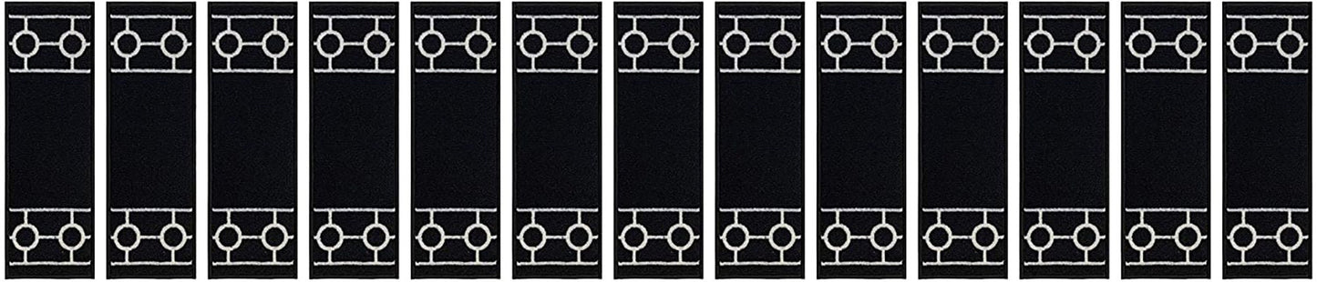 Machine Washable Stair Tread Chain Bordered Black Skid Resistant Latex Back Carpet Stair Treads Size 8.5" x 26" Many Set Options