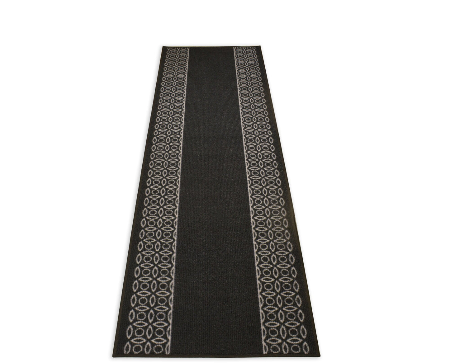 Colorado Collection Custom Size Runner Rug Berber Chain Bordered Black Skid Resistant Cut To Size Skid Resistant Rug Runner Customize By Feet and 26 inch Width