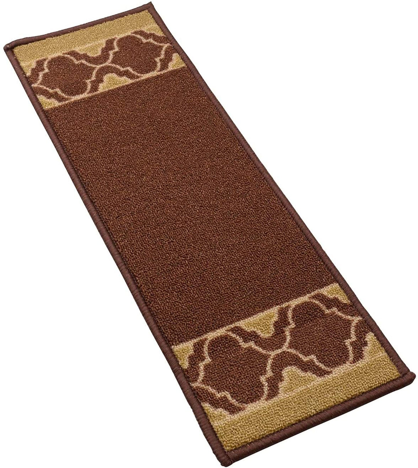 Machine Washable Stair Tread Trellis Bordered Brown Beige Skid Resistant Latex Back Carpet Stair Treads Size 8.5" x 26" Many Set Options