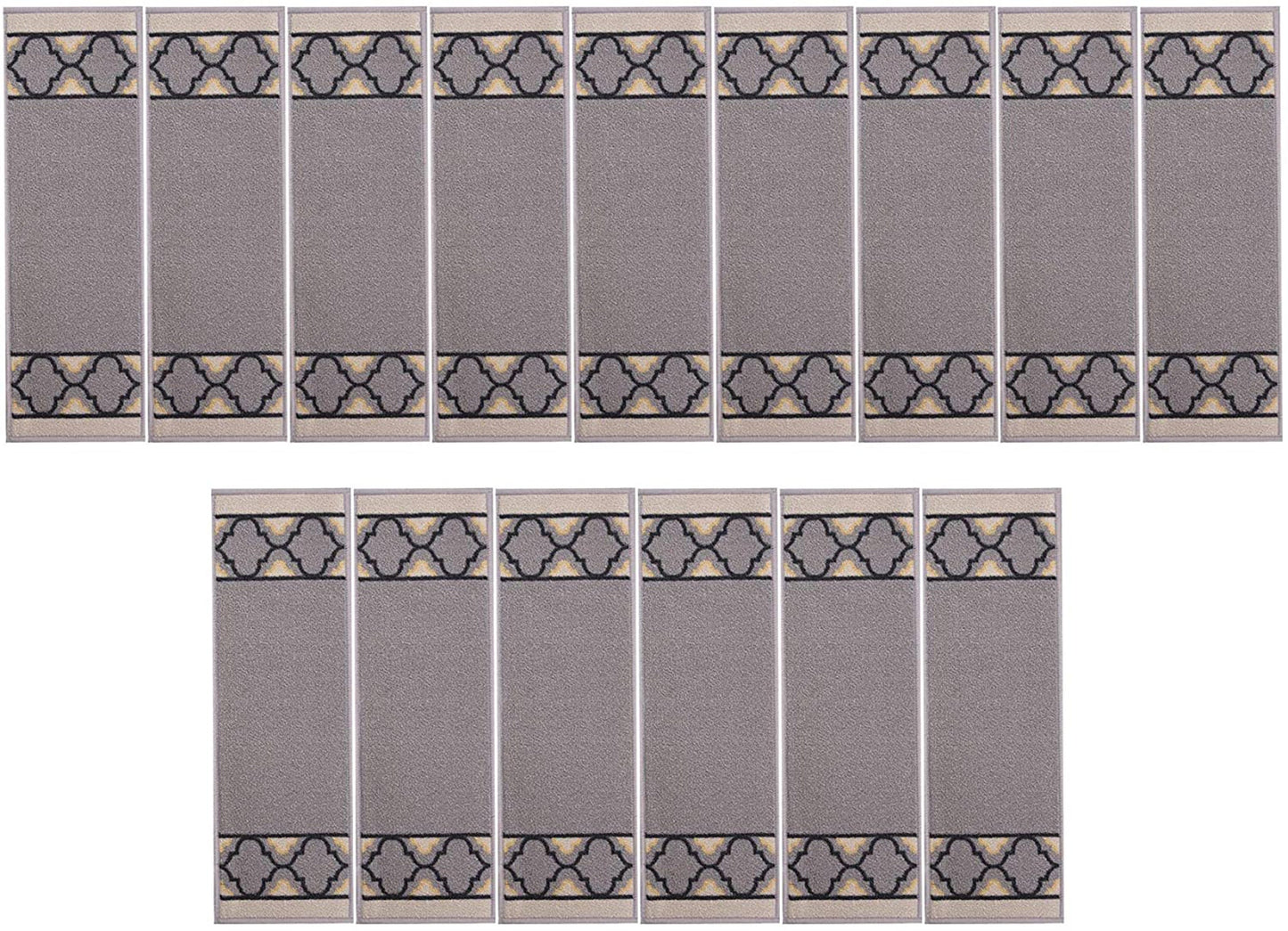 Machine Washable Stair Tread Trellis Bordered Grey and Black Skid Resistant Latex Back Carpet Stair Treads Size 8.5" x 26" Many Set Options