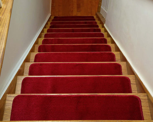 Machine Washable Slip Resistant Red Stair Treads Soft Collection Indoor Stair Tread Noice Reducer Stair Protector Sizes 8.5"x30" , 7"x24"