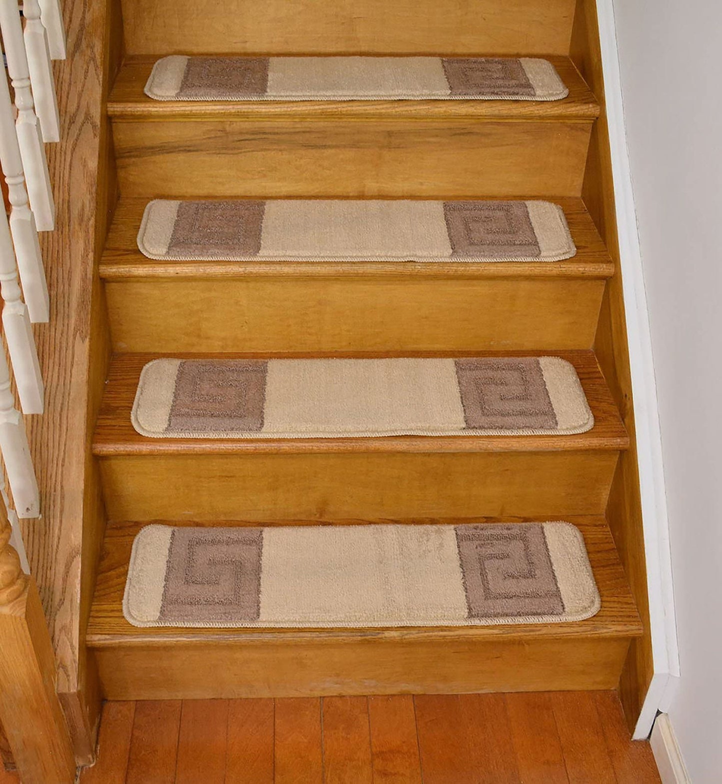 Machine Washable Slip Resistant Greek Key Beige Stair Treads Soft Collection Indoor Stair Tread Noice Reducer Stair Protector Sizes 8.5"x30"