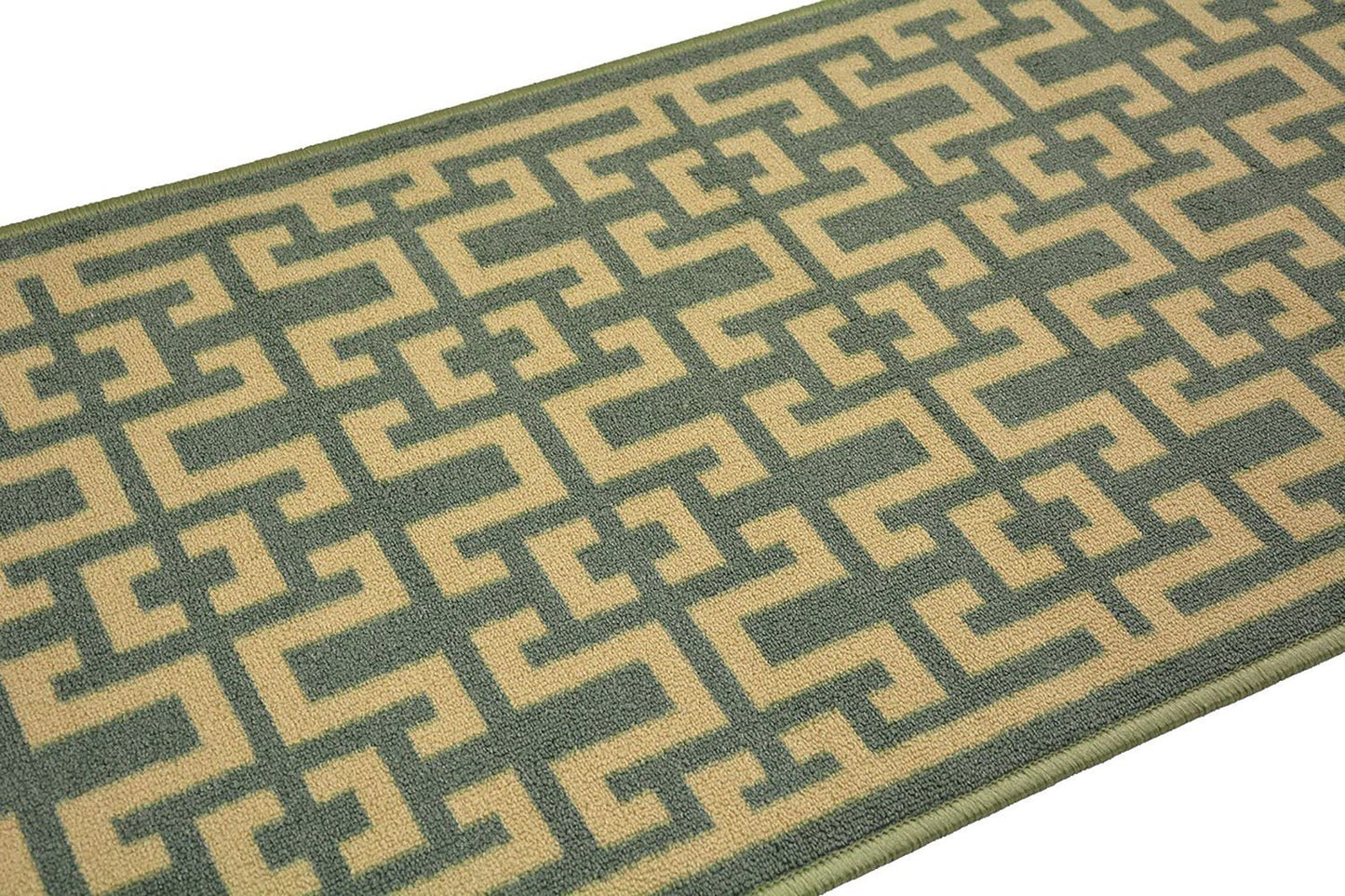 Greek Key Design Teal Blue Skid Resistant 2x7 Runner Rug