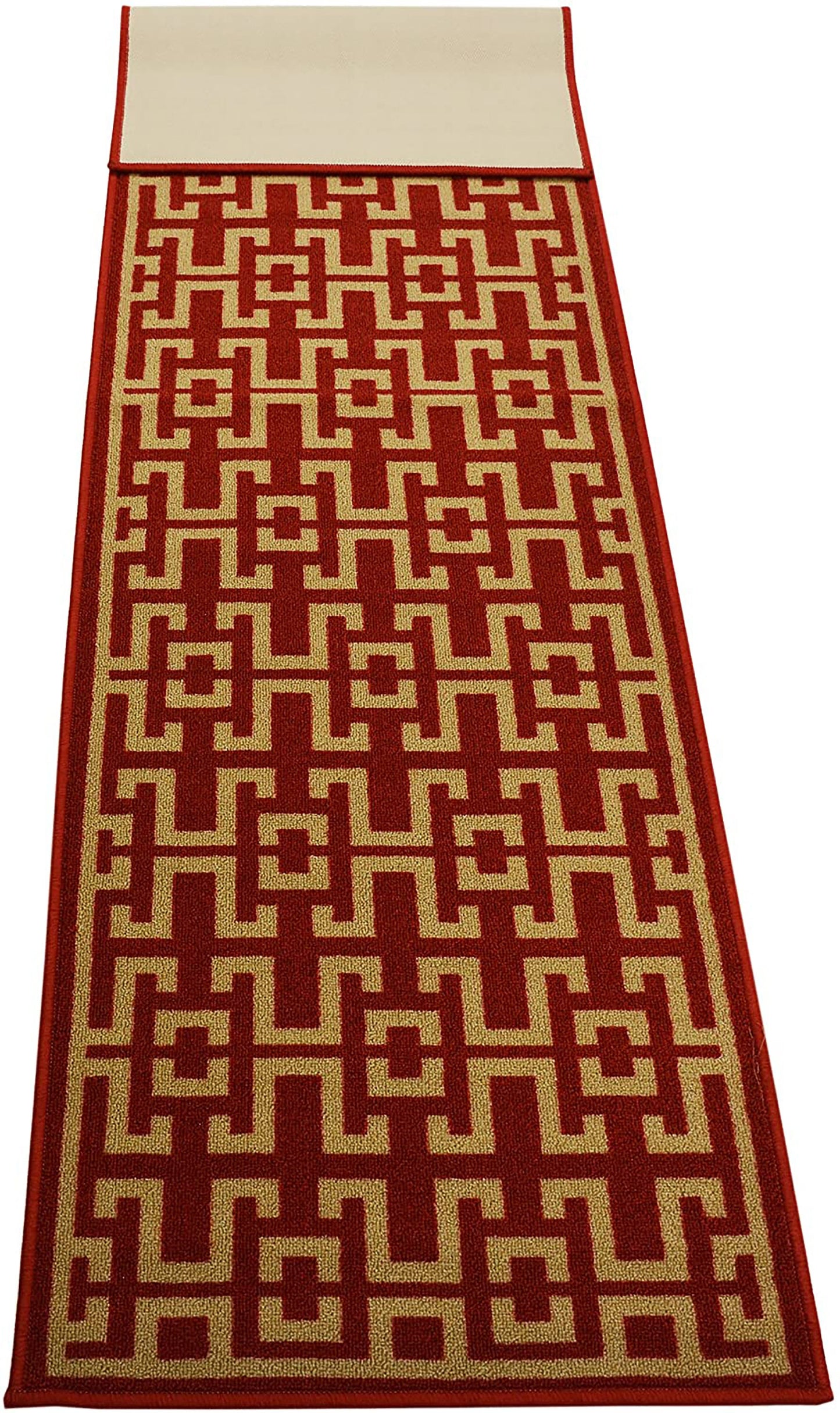 Greek Key Design Red Color Skid Resistant 2x7 Runner Rug