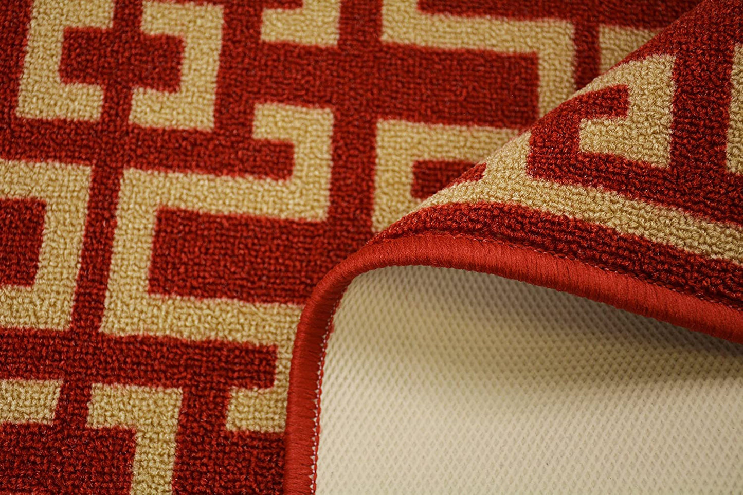 Greek Key Design Red Color Skid Resistant 2x7 Runner Rug