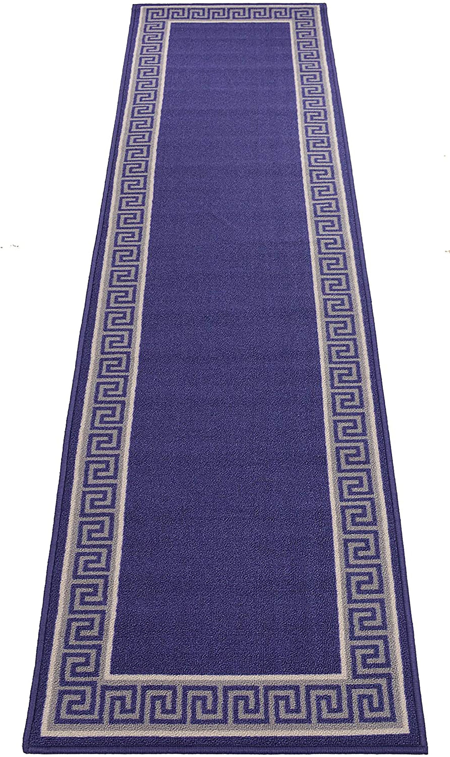 Machine Washable Greek Key Design Navy Blue Skid Resistant 2 by 7 Runner Rug Latex Back 23 inches Width 83 inches Length Non Slip Runner Rug