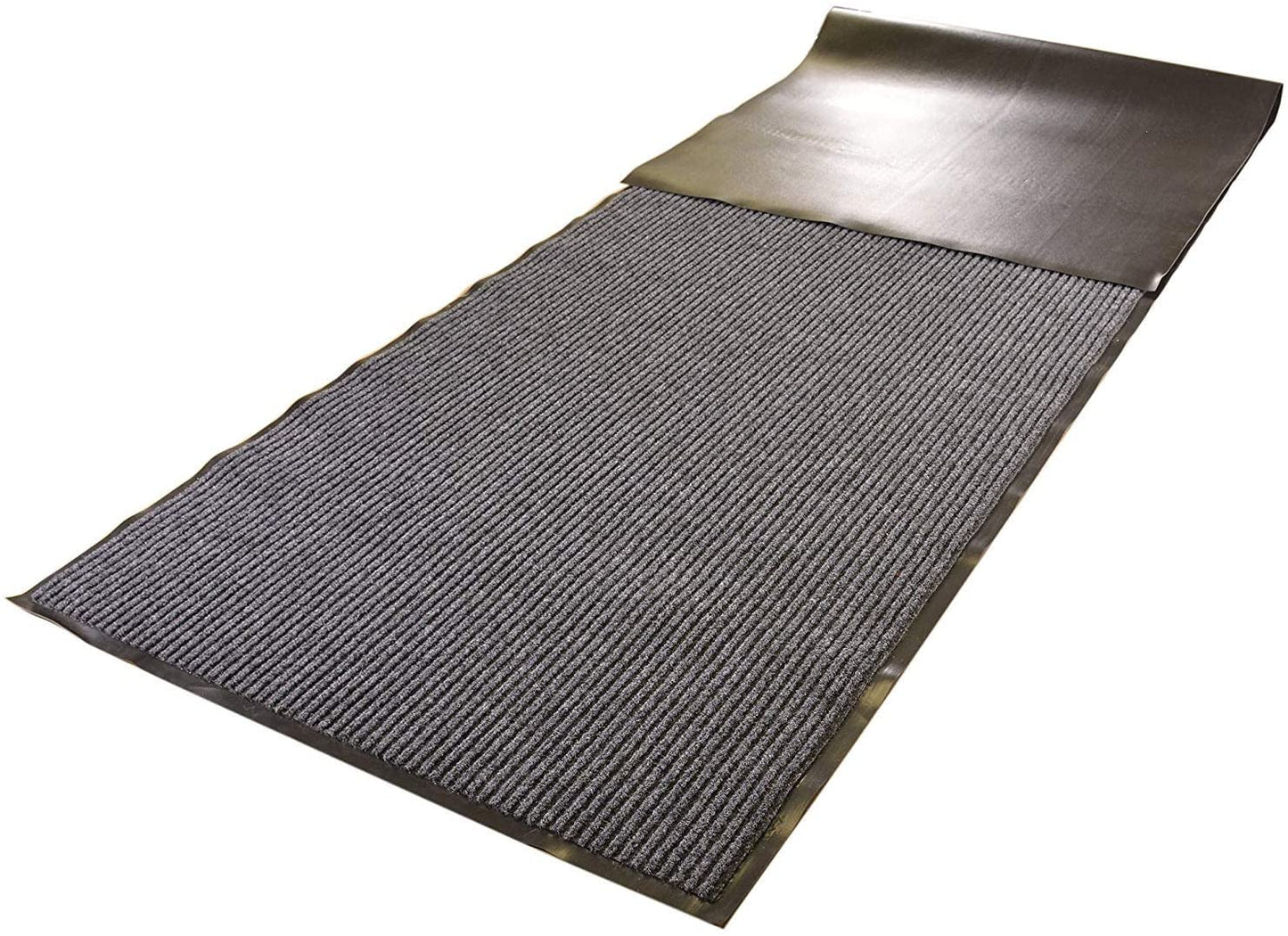 Entry Mat With Ridges Extended Rubber Edges Slip Skid Resistant PVC Backing Commercial Grade (Grey, 3' x 8')