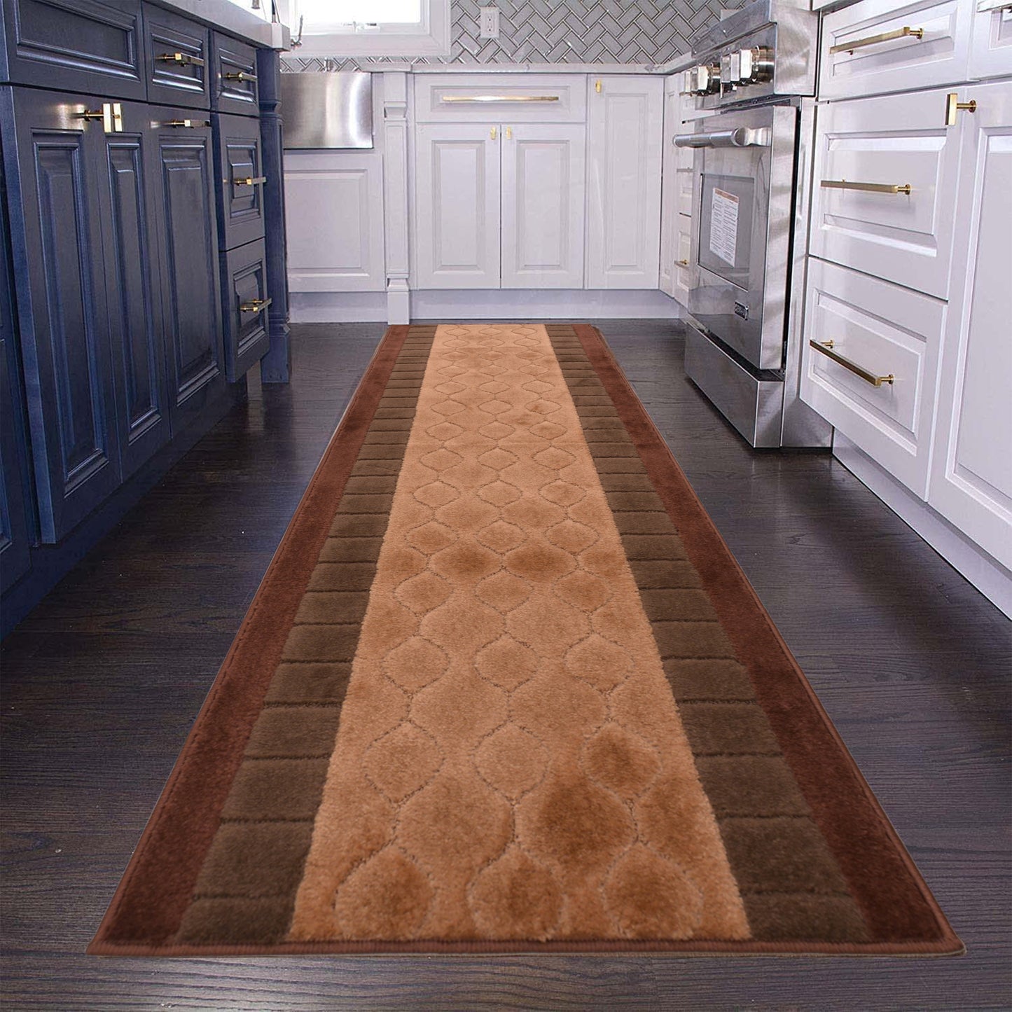 Custom Size Runner Rug Volley Circle Beige-Brown Color Skid Resistant Rug Runner Customize Up to 50 Feet and 26 Inch Width Cut to Size Rugs